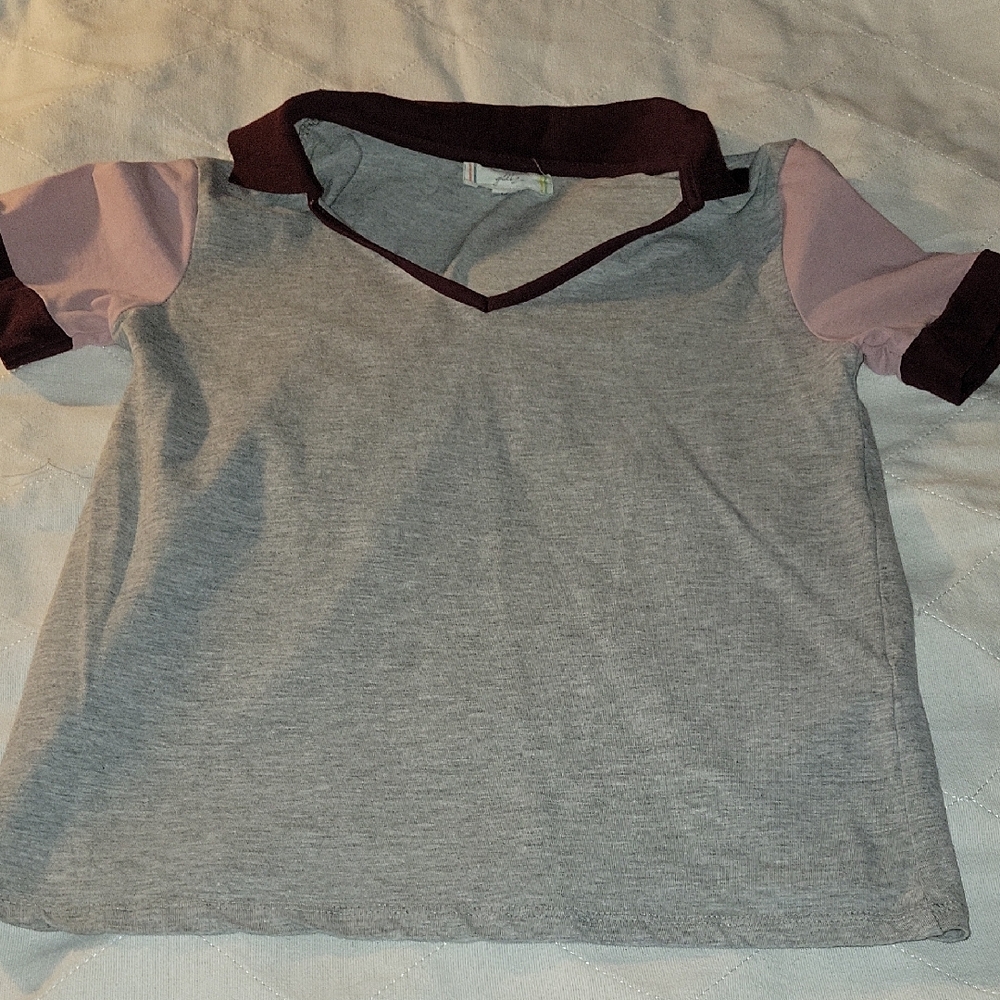 Stylish Gray and Purple V-Neck Top